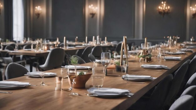 Tables avec des chaises grises non focalisées