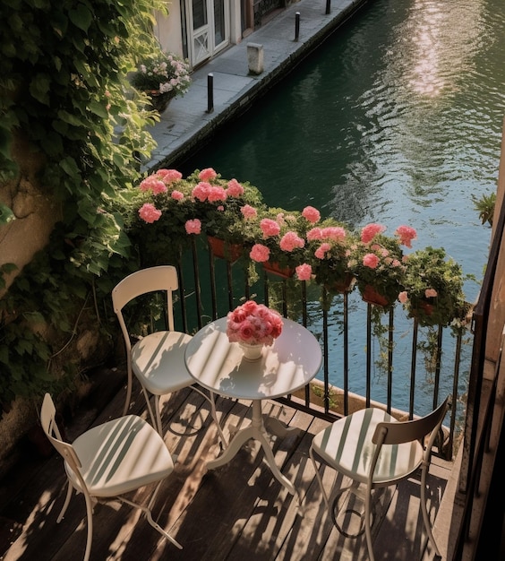 Tables à manger dans un restaurant en plein air dans la belle ville de Venise Generative AI