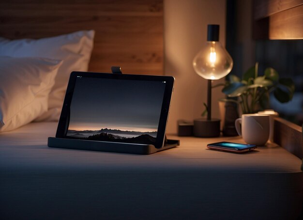 Photo une tablette au lit la fusion parfaite entre repos et connectivité idéale pour n'importe quel style de vie