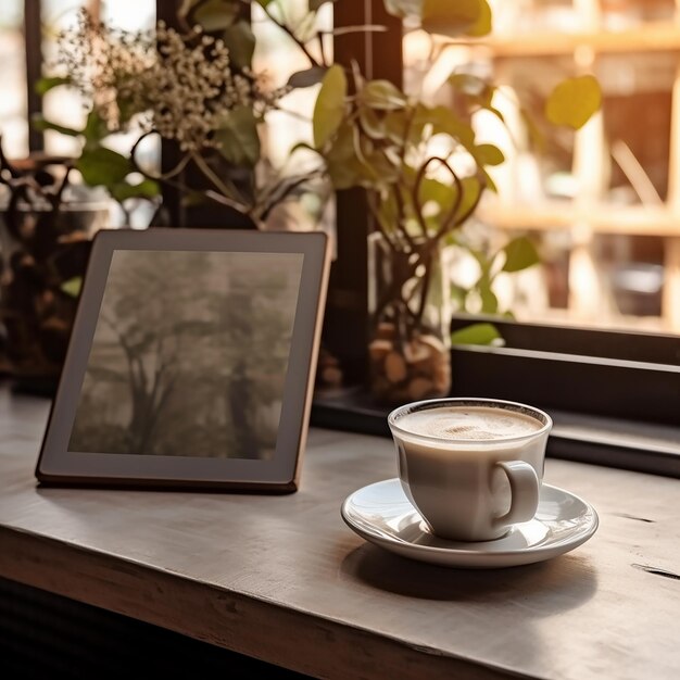 tablette et café sur la table