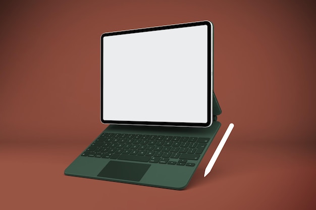Tablette et clavier magique côté droit sur fond marron