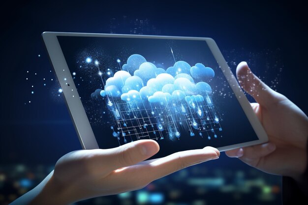 Tablette avec diagramme d'informatique en nuage