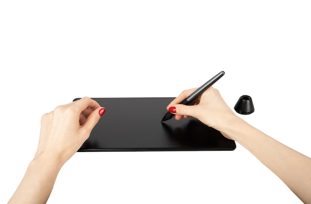 Tablette graphique professionnelle avec stylet numérisé Isolé sur fond blanc Photo haute résolution Pleine profondeur de champ