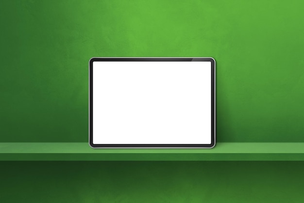 Tablette numérique sur étagère murale verte Bannière de fond horizontale