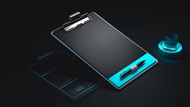 Tablette pour écrire sur un fond sombre ai générative