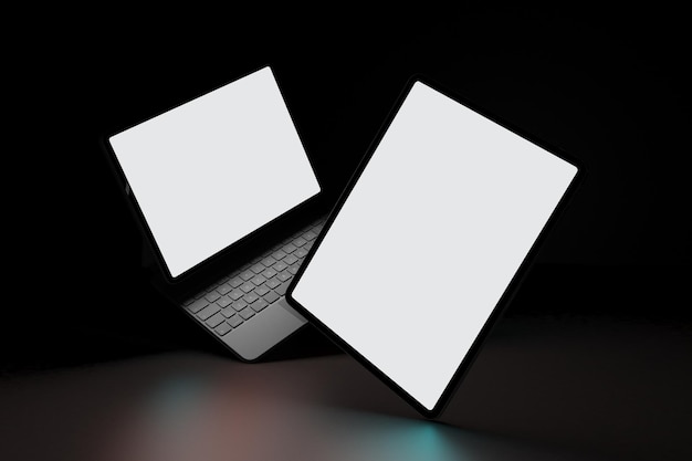 Tablettes flottant sur fond sombre