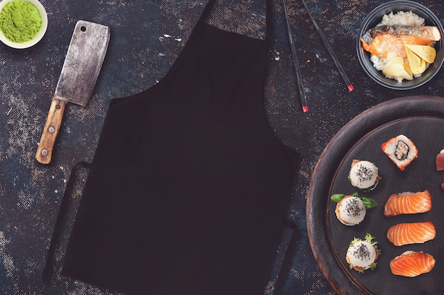 Photo tablier dans une scène de sushi bar