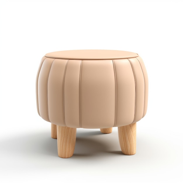 Un tabouret ottoman beige avec des jambes en bois dans le style Daz3d