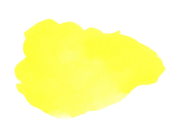 Tache dessinée à la main à l'aquarelle jaune sur la texture du grain du papier blanc Résumé de la couleur de l'eau artistique pinceau splash peinture