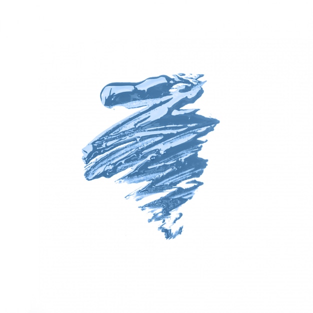 Tache de peinture acrylique bleue sur fond blanc isolé