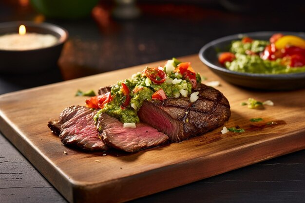 Un taco de bœuf frais grillé avec du guacamole et de la coriandre