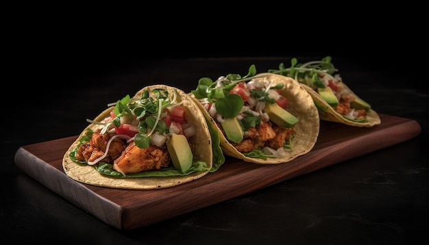 Taco de boeuf grillé avec guacamole frais et coriandre généré par AI