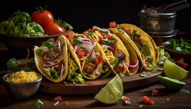 Taco de bœuf grillé avec tomate guacamole et fraîcheur de coriandre générée par l'IA