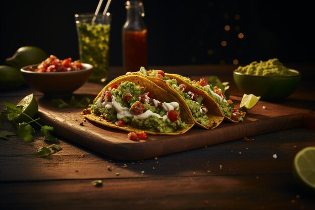 Taco de bœuf mexicain gourmet avec guacamole et coriandre fraîche généré