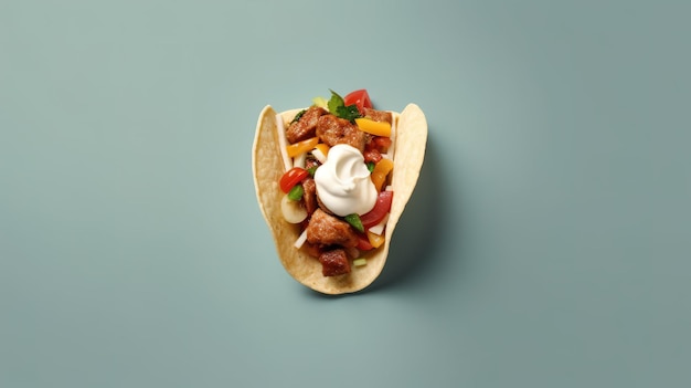 Un taco avec une cuillerée de crème sure dessus