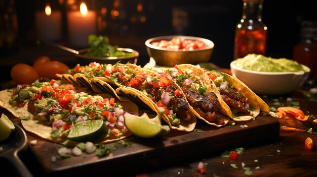 Taco grillé avec guacamole de viande fraîche et légumes prêts