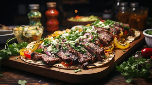 Taco maison avec steak grillé légumes frais et épicé