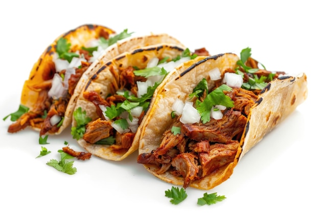 Tacos Al Pastor nourriture mexicaine isolée sur fond blanc