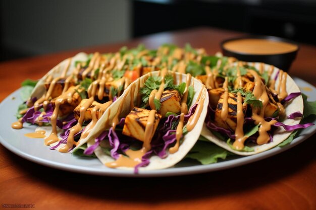 Tacos au tofu de basilic thaïlandais avec sauce d'arachide végétalien