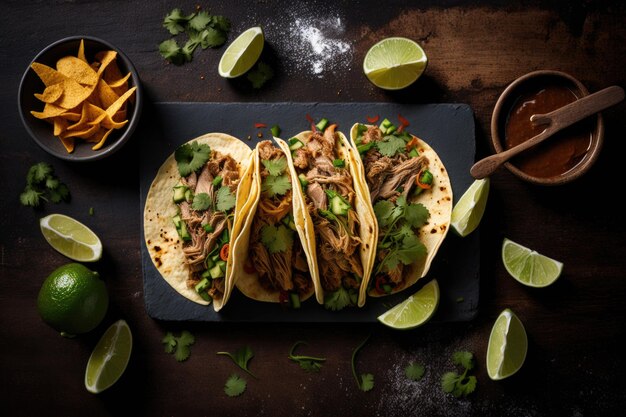 Tacos de carnitas de porc mexicain Illustration AI Generative