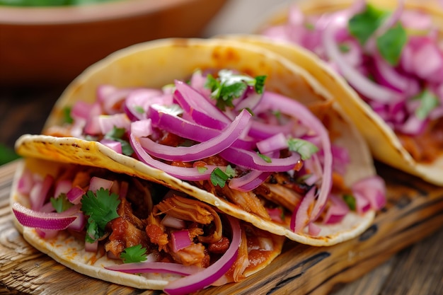 Des tacos Cochinita Pibil faits maison, une photo parfaite de la nourriture mexicaine