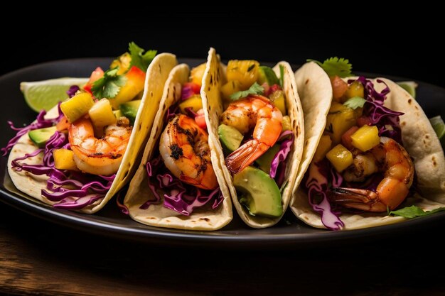 Des tacos de crevettes Chipotle avec de l'ananas