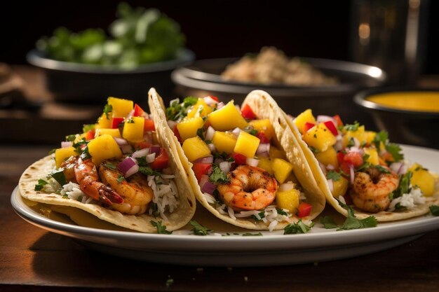 Tacos de crevettes avec de la salsa de mangue