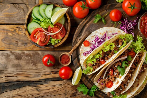 Des tacos délicieux sur une table en bois