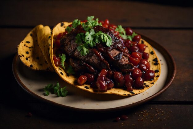 tacos mexicains avec du bœuf dans de la sauce tomate et de la salsa