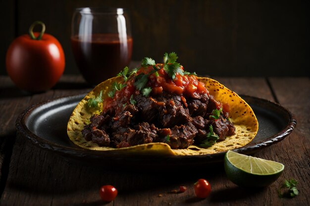 tacos mexicains avec du bœuf dans de la sauce tomate et de la salsa