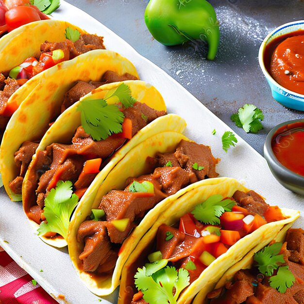 tacos mexicains avec du bœuf dans des tomates générés par ai