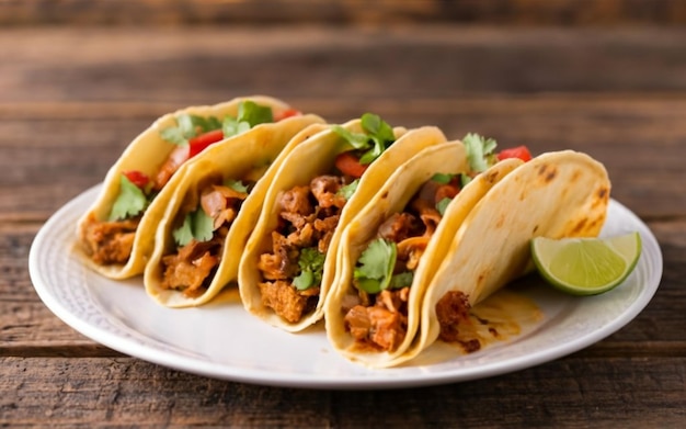 Tacos mexicains farcis de viande et décorés d'herbes