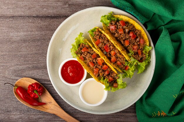 Tacos mexicains avec laitue boeuf et tomates