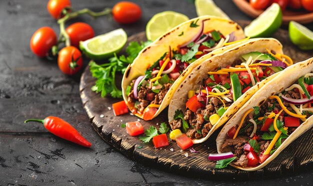 Tacos mexicains avec des légumes et des épices de bœuf