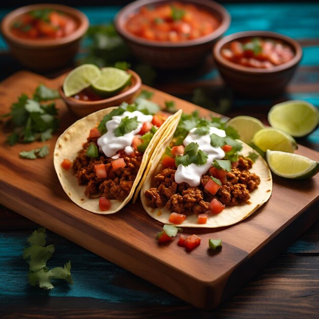 Des tacos mexicains sur une planche de bois
