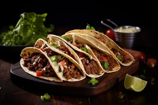 Tacos mexicains traditionnels avec de la viande et des légumes isolés sur un fond blanc