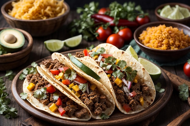 tacos mexicains traditionnels avec de la viande et des légumes isolés sur un fond blanc