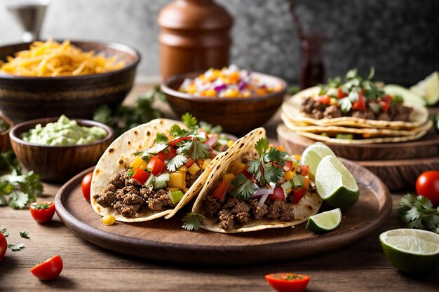 tacos mexicains traditionnels avec de la viande et des légumes isolés sur un fond blanc