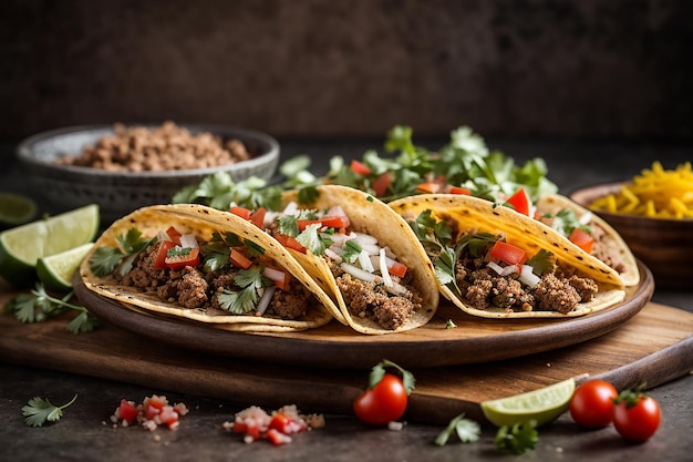 tacos mexicains traditionnels avec de la viande et des légumes isolés sur un fond blanc