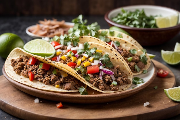 tacos mexicains traditionnels avec de la viande et des légumes isolés sur un fond blanc