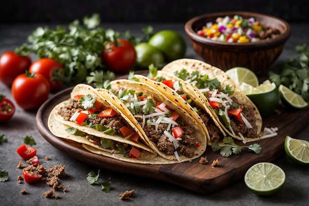 tacos mexicains traditionnels avec de la viande et des légumes isolés sur un fond blanc