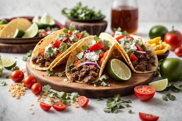 tacos mexicains traditionnels avec de la viande et des légumes isolés sur un fond blanc