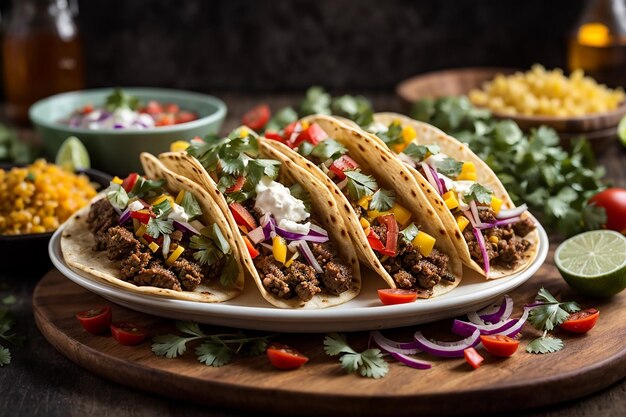 tacos mexicains traditionnels avec de la viande et des légumes isolés sur un fond blanc