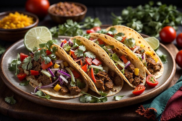 tacos mexicains traditionnels avec de la viande et des légumes isolés sur un fond blanc