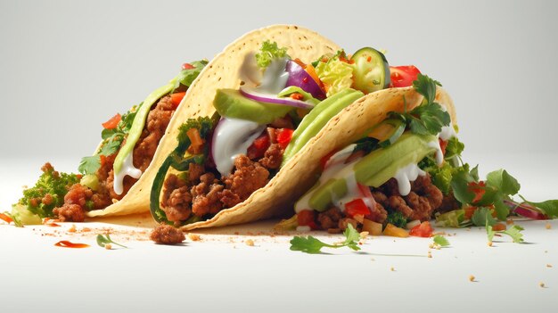 Photo tacos mexicains avec de la viande dans de la sauce tomate et de la salade avec du pain