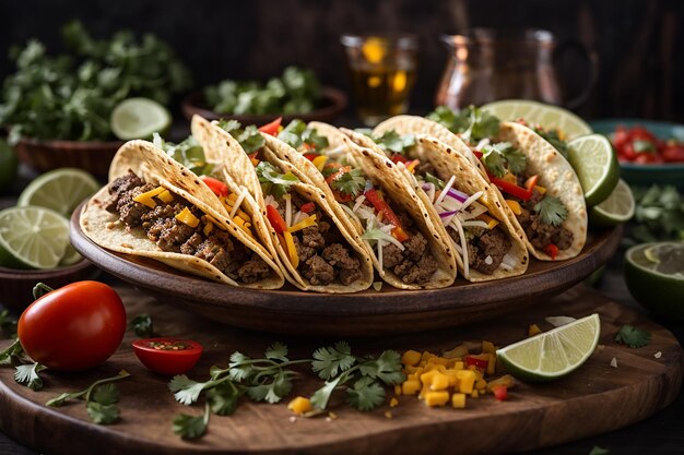 tacos mexicains avec viande, légumes et fromage