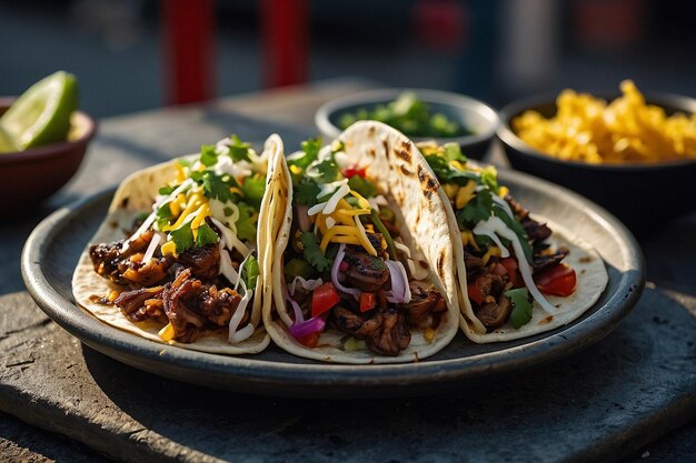 Tacos de style rue avec des oignons grillés