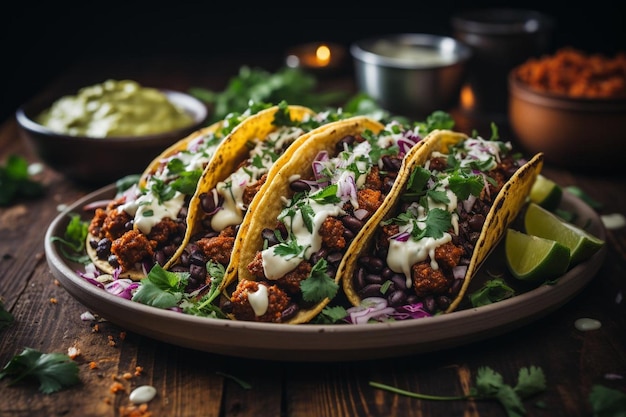 Photo tacos tempeh végétaliens avec de la crème au citron