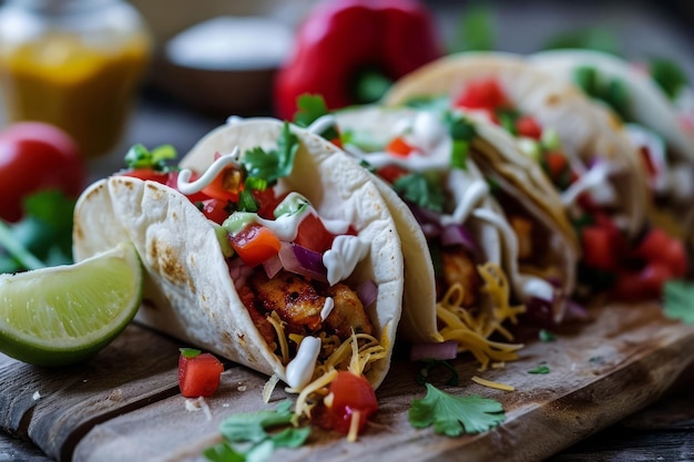 Des tacos végétariens sur une table en bois