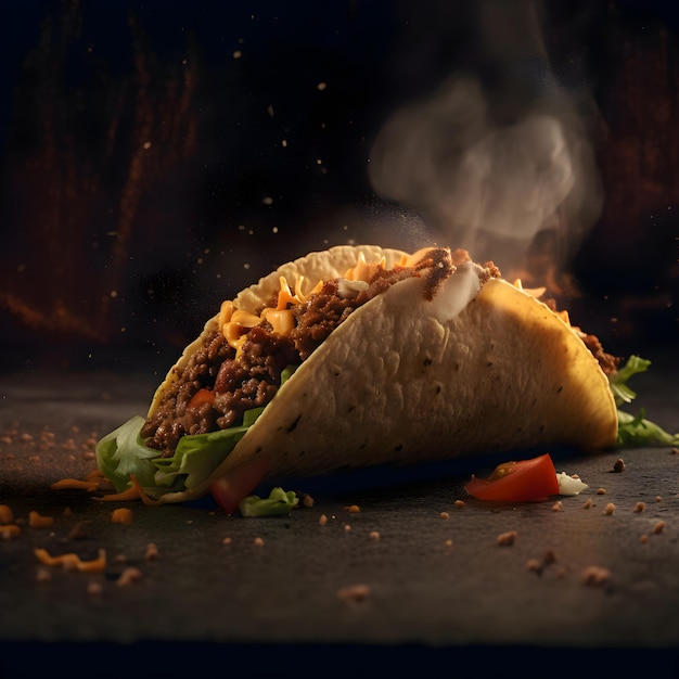 Photo tacos à la viande et aux légumes sur fond sombre cuisine mexicaine